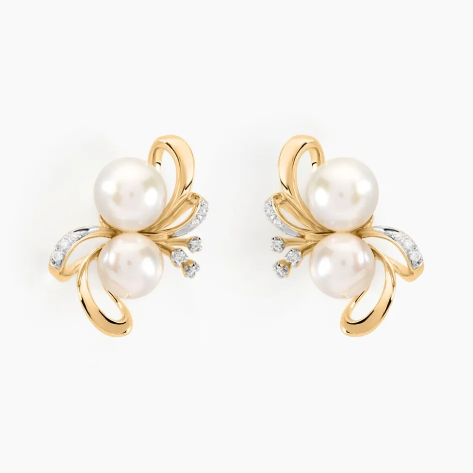 Outlet Histoire d'Or Boucles D'oreilles Puces Wandula Or Jaune Perle De Culture Et Diamant