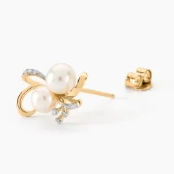 Outlet Histoire d'Or Boucles D'oreilles Puces Wandula Or Jaune Perle De Culture Et Diamant