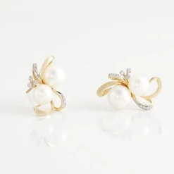 Outlet Histoire d'Or Boucles D'oreilles Puces Wandula Or Jaune Perle De Culture Et Diamant