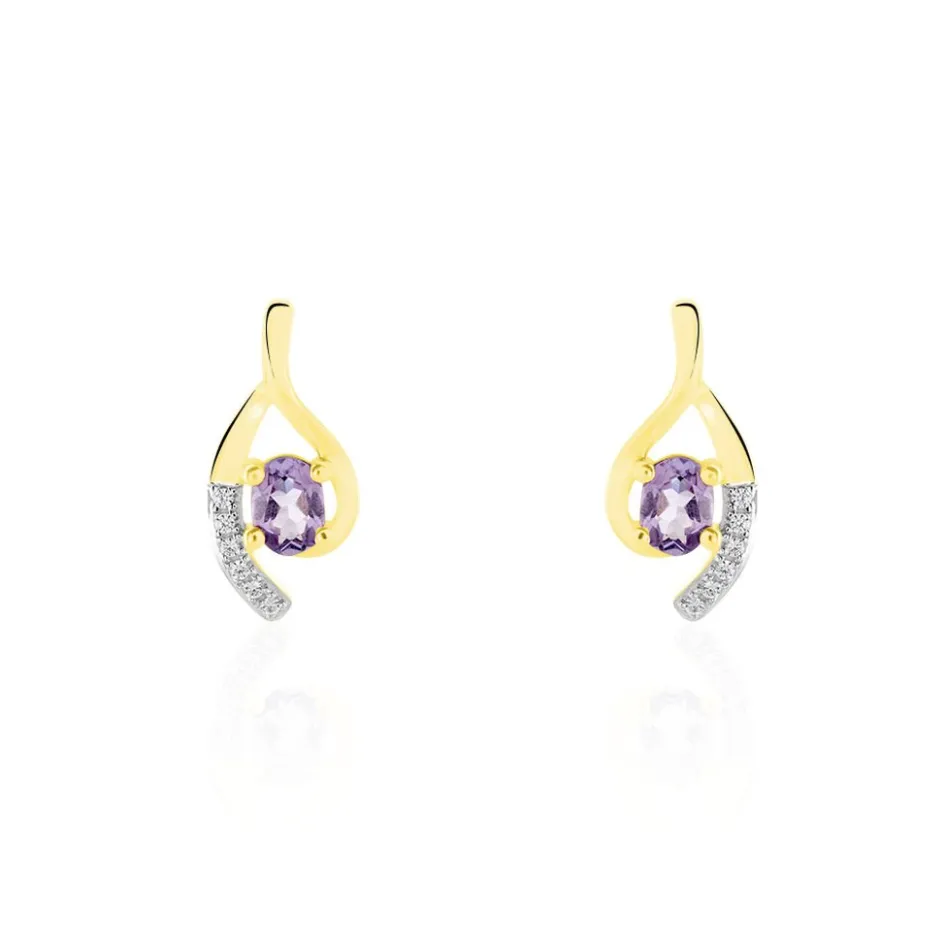 Outlet Histoire d'Or Boucles D'oreilles Sagesse Or Jaune Amethyste Oxyde or jaune amethyste violette