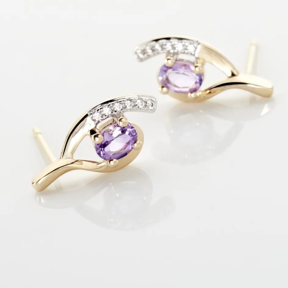 Outlet Histoire d'Or Boucles D'oreilles Sagesse Or Jaune Amethyste Oxyde or jaune amethyste violette