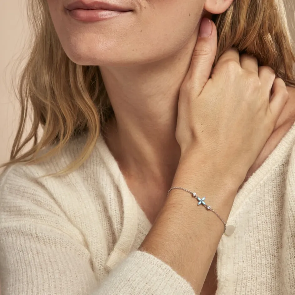 Sale Histoire d'Or Bracelet Bluebirds Argent Blanc Turquoise Oxyde De Zirconium