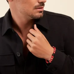 Discount JOURDAN Bracelet Yasur Acier Noir Oeil De Tigre Pierre De Lave acier noir oeil de tigre rouge