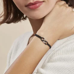 Clearance Histoire d'Or Bracelet Link Argent Blanc Oxyde De Zirconium Et Céramique argent blanc céramique noire