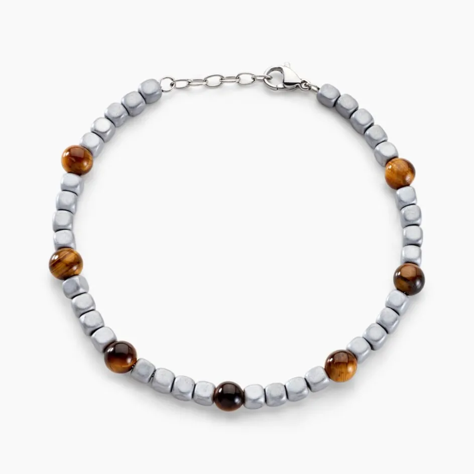 Outlet Histoire d'Or Bracelet Ole Acier Blanc Oeil De Tigre Hématite