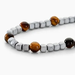 Outlet Histoire d'Or Bracelet Ole Acier Blanc Oeil De Tigre Hématite