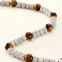 Outlet Histoire d'Or Bracelet Ole Acier Blanc Oeil De Tigre Hématite