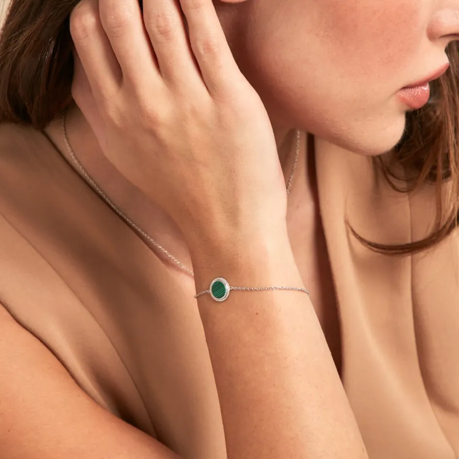 Hot Histoire d'Or Bracelet Zea Argent Blanc Malachite argent blanc malachite vert