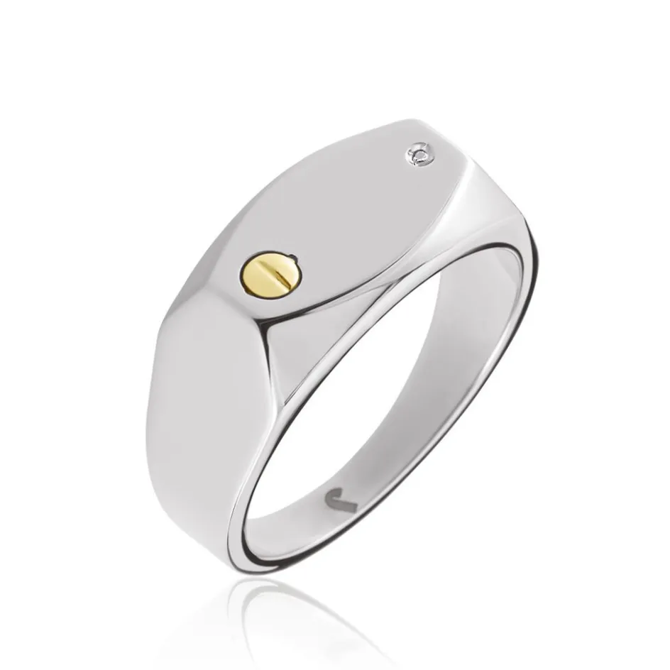 Sale JOURDAN Chevalière Lord Acier Bicolore Diamant