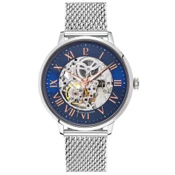 Sale PIERRE LANNIER Coffret De Montre Automatique Bleu cadran argenté fond bleu bracelet acier