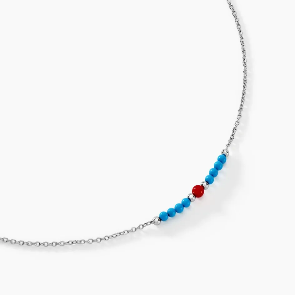 Outlet Histoire d'Or Collier Behati Argent Blanc Corail Turquoise