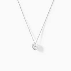 Best Histoire d'Or Collier Coeur Serti Clos Or Blanc Oxyde De Zirconium