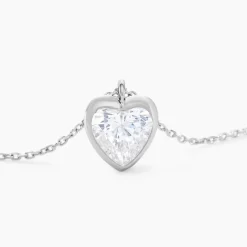 Best Histoire d'Or Collier Coeur Serti Clos Or Blanc Oxyde De Zirconium