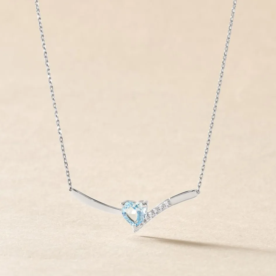 Sale Histoire d'Or Collier Eva Or Blanc Topaze Et Oxyde De Zirconium or blanc topaze bleue