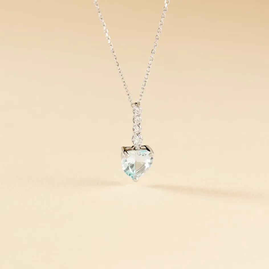 New Histoire d'Or Collier Fany Or Blanc Topaze Et Oxyde De Zirconium or blanc topaze bleue