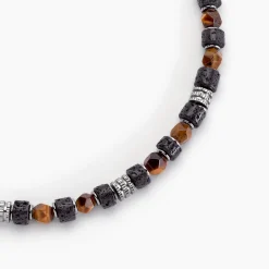 Best JOURDAN Collier Bengale Acier Argenté Oeil De Tigre Pierre De Lave