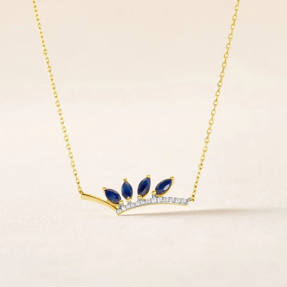 Sale Histoire d'Or Collier Navette Diamant or jaune saphir