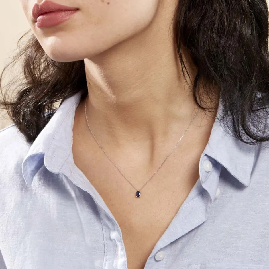 Online Histoire d'Or Collier Ovale or blanc saphir