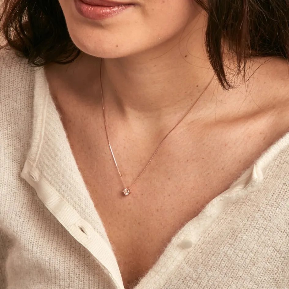 New Histoire d'Or Collier Solitaire Argent Rose Rio Santa Teresa Oxyde De Zirconium argent rose oxyde champagne