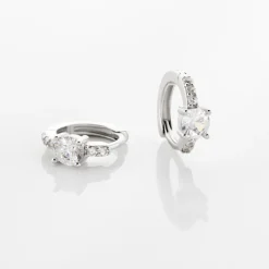 Clearance Histoire d'Or Créoles Argent Blanc Gregh Oxydes De Zirconium