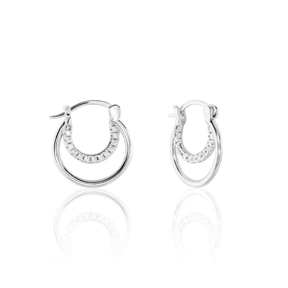 New Histoire d'Or Créoles Argent Blanc Linnette Oxydes De Zirconium