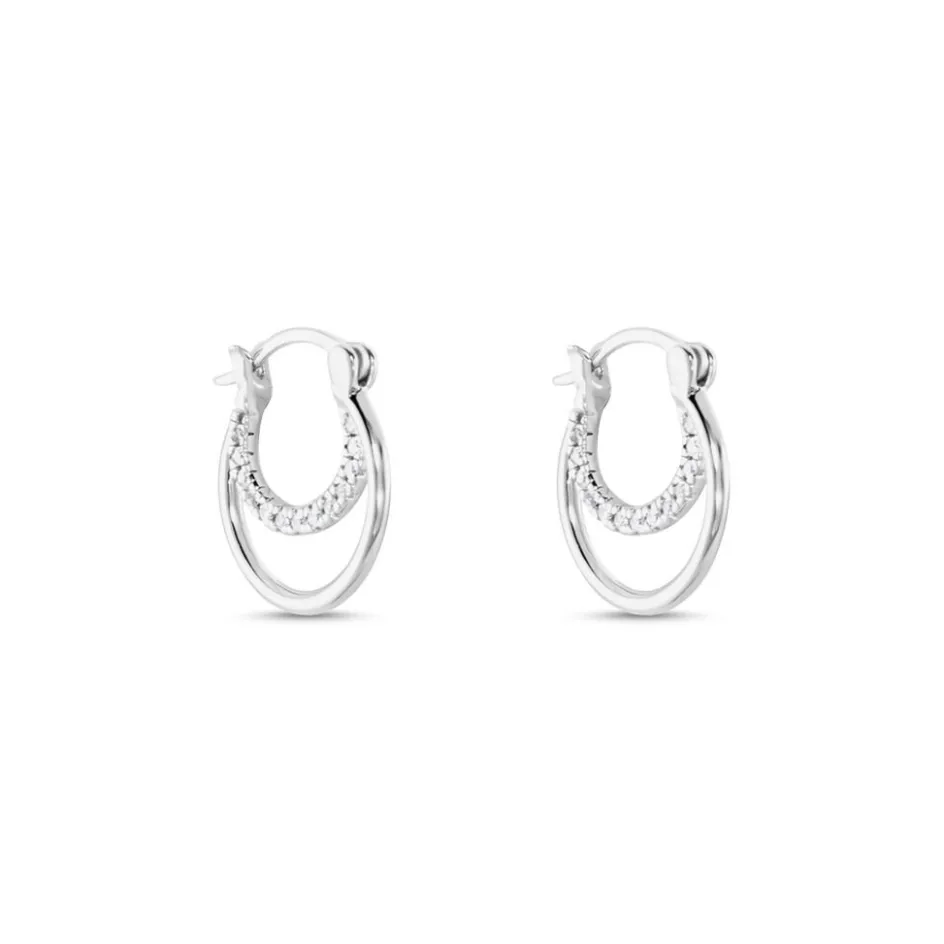 New Histoire d'Or Créoles Argent Blanc Linnette Oxydes De Zirconium