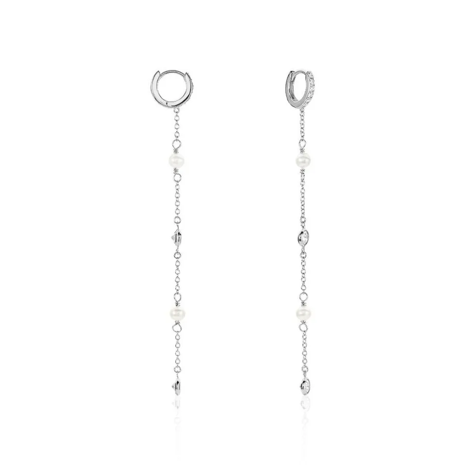 Online Histoire d'Or Créoles Cadogan Argent Blanc Perle De Culture Oxyde De Zirconium