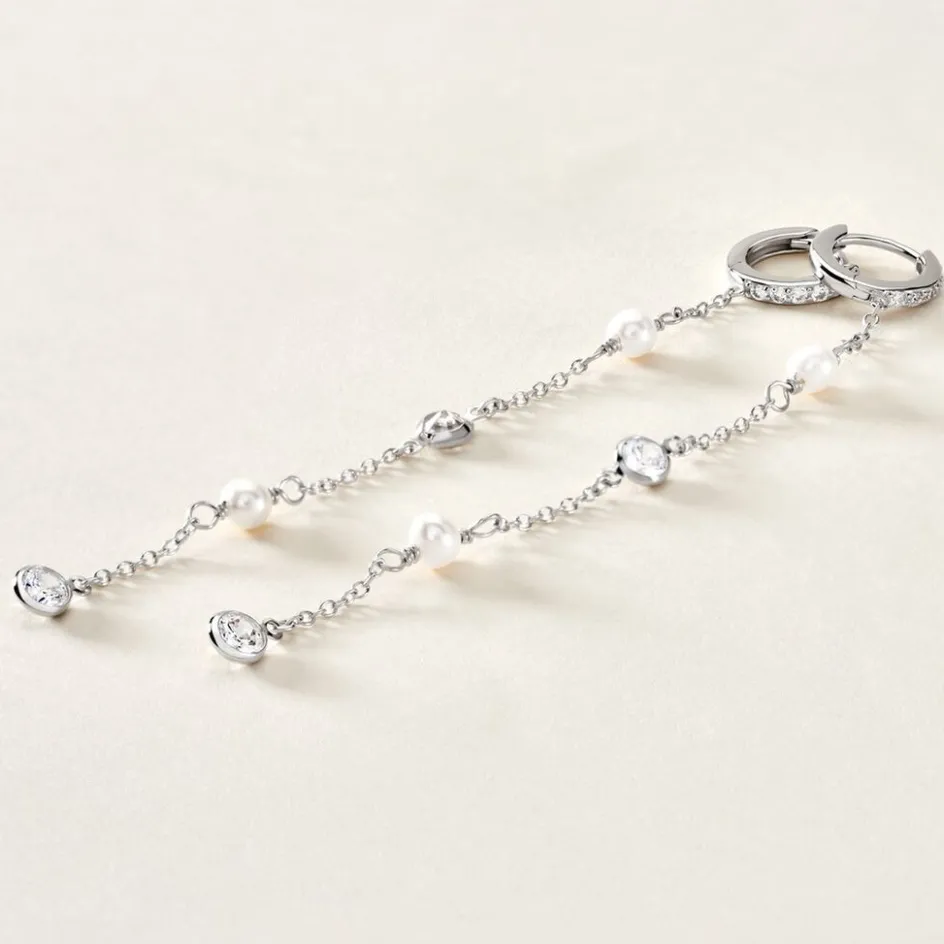 Online Histoire d'Or Créoles Cadogan Argent Blanc Perle De Culture Oxyde De Zirconium