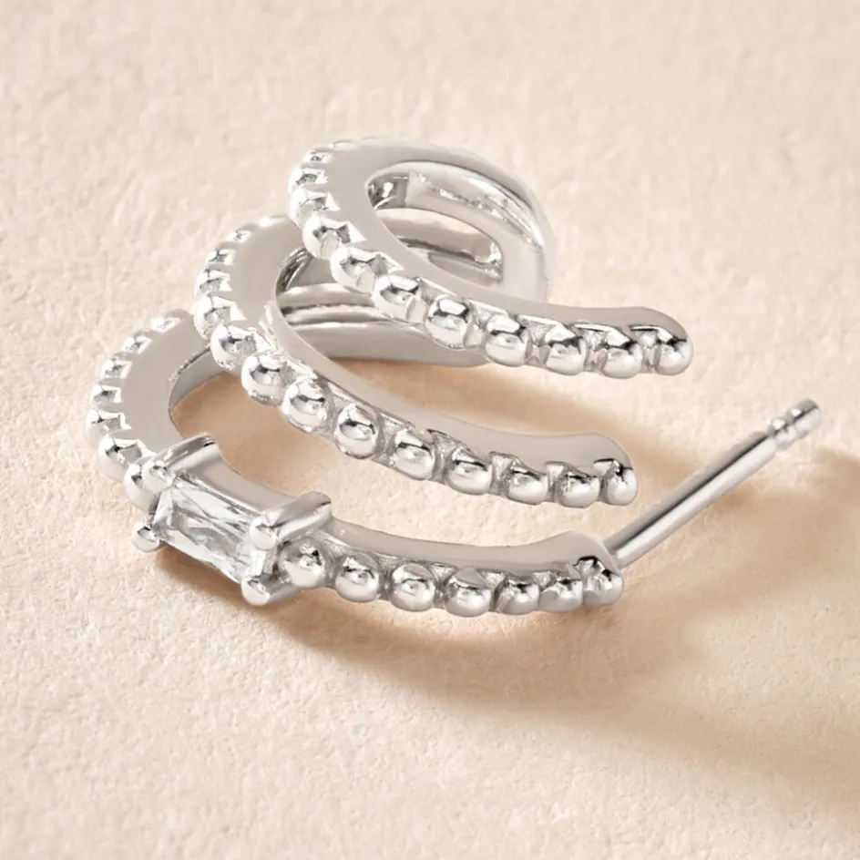 Sale Histoire d'Or Créoles Cailin Argent Blanc Oxyde De Zirconium