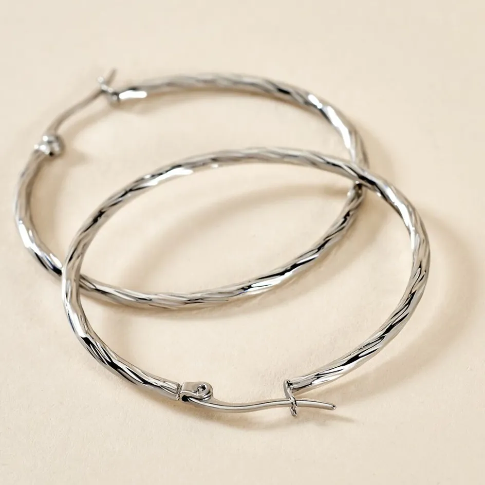 Hot Histoire d'Or Créoles Esaias Acier Blanc