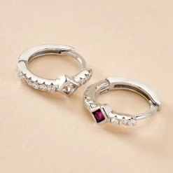 Online Histoire d'Or Créoles Fane Argent Rhodié Oxyde De Zirconium argent blanc oxyde