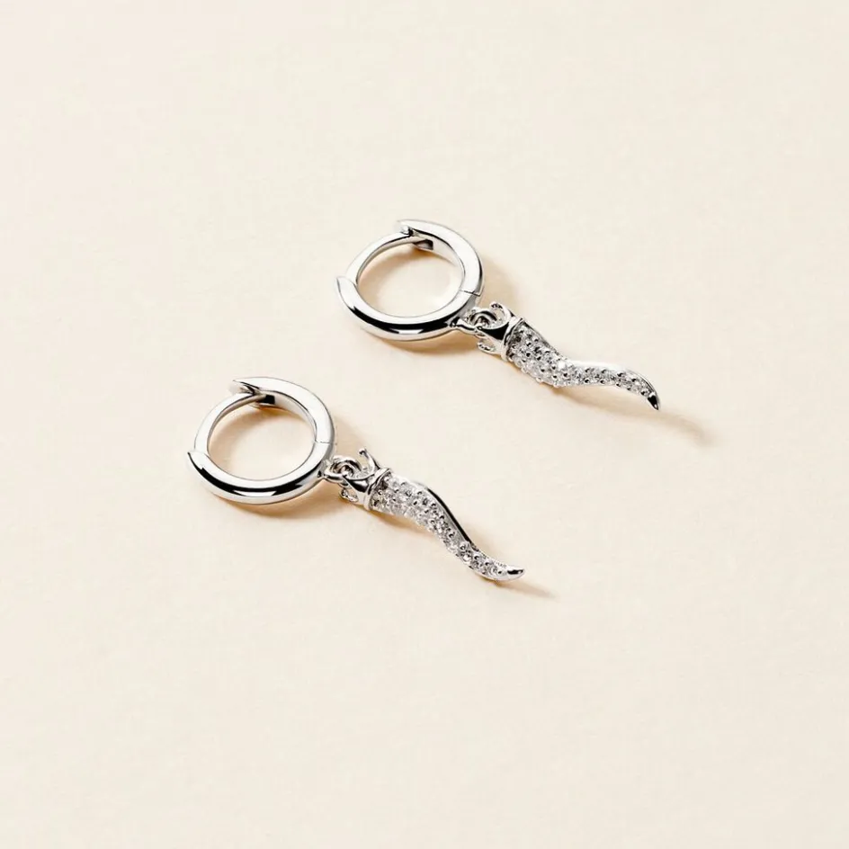 Outlet Histoire d'Or Créoles Horn Argent Blanc Oxyde De Zirconium