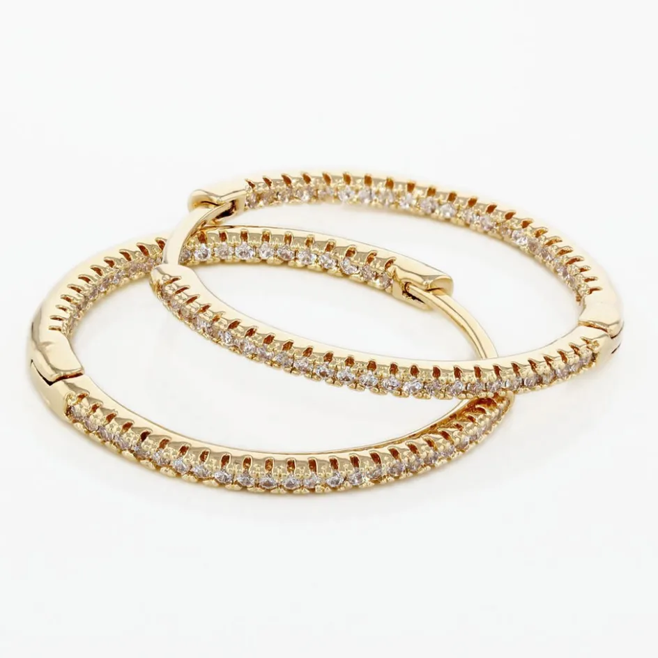 New Histoire d'Or Créoles Karolina Rondes Plaqué Or Jaune Oxyde De Zirconium