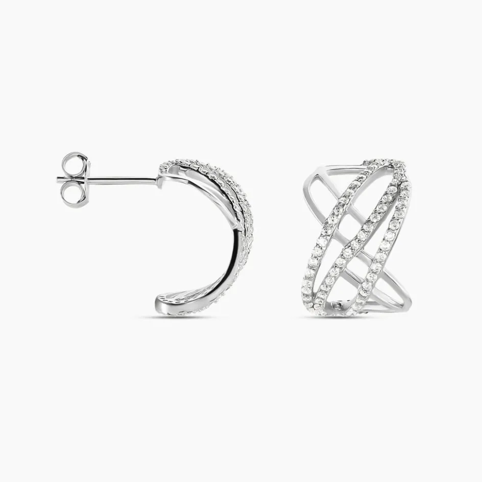 Outlet Histoire d'Or Créoles Marlow Argent Blanc Oxyde De Zirconium