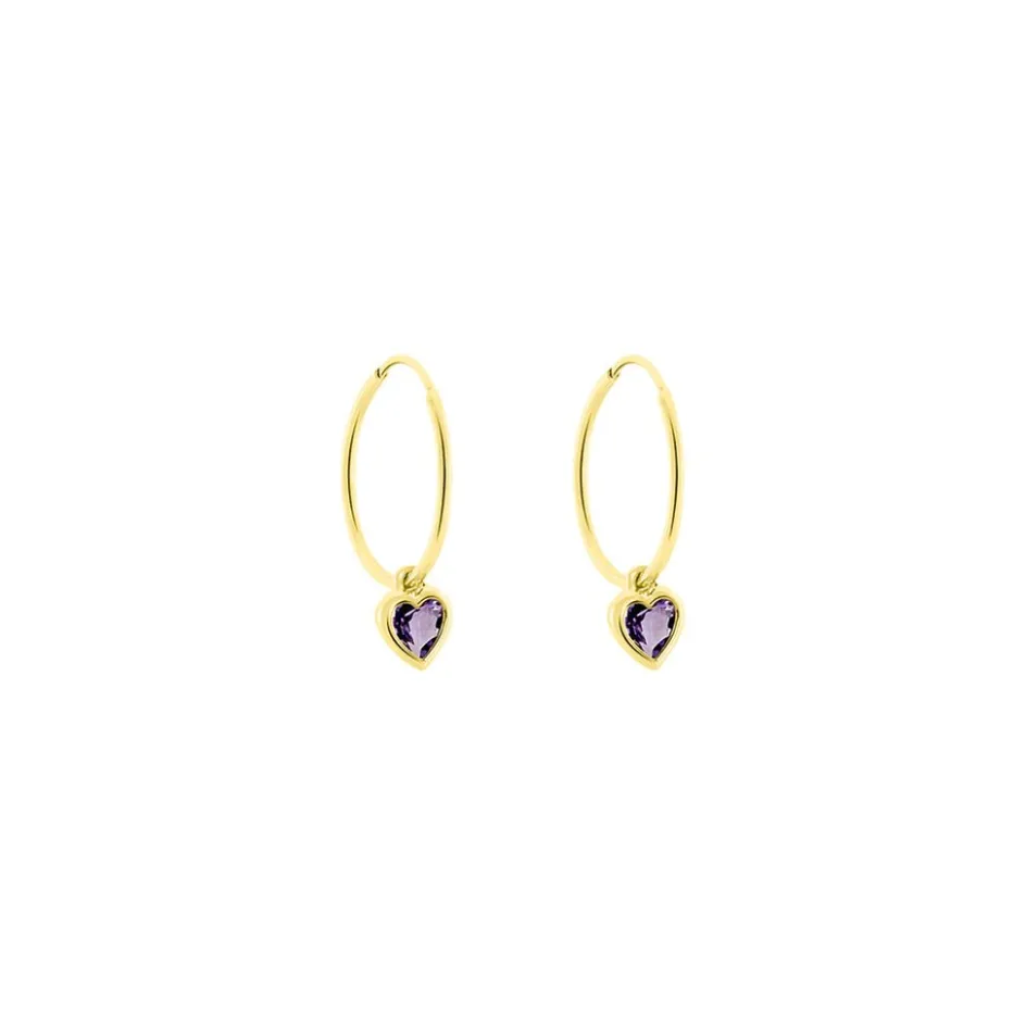 New Histoire d'Or Créoles Marsie Coeur Or Jaune Amethyste
