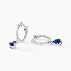 Histoire d'Or Créoles Or Blanc  Saphir Et Diamants* Boucles D'Oreilles|Boucles D'Oreilles Créoles