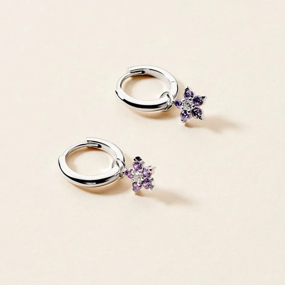 Best Histoire d'Or Créoles Purple Bloom Argent Blanc Oxyde De Zirconium