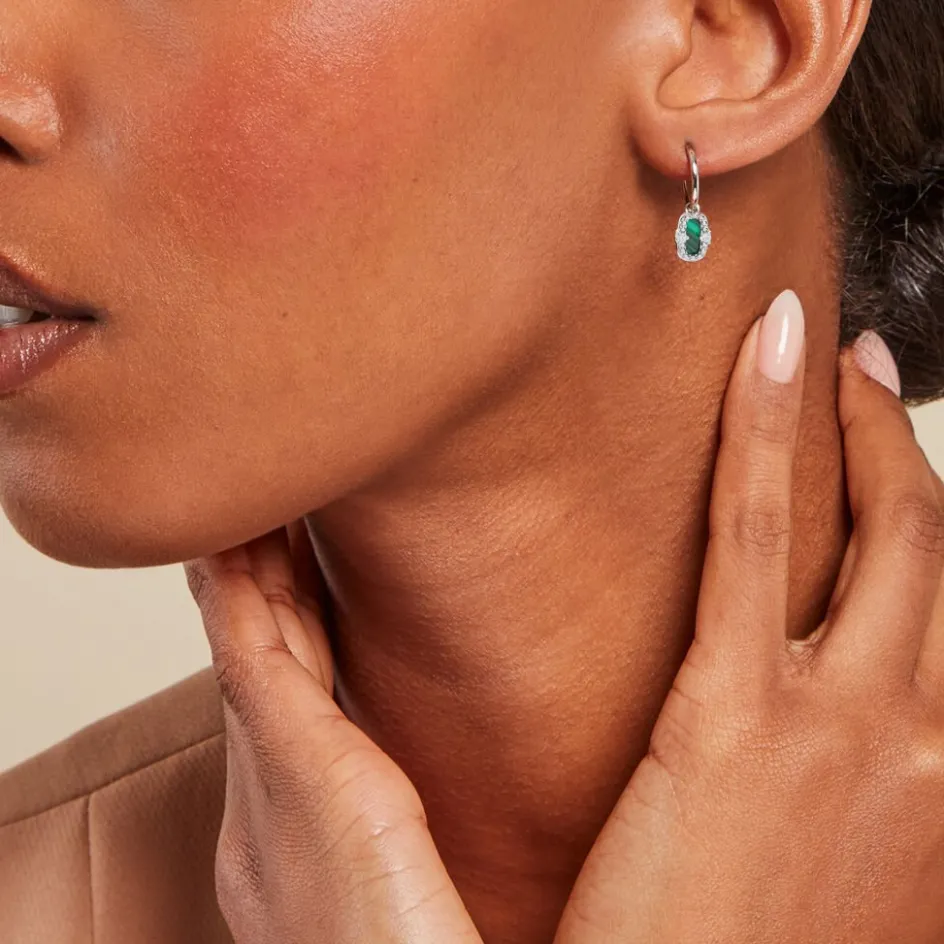 Best Histoire d'Or Créoles Serafine Argent Blanc Malachite Oxyde De Zirconium