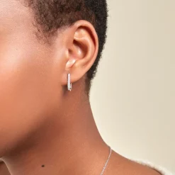 Sale Histoire d'Or Créoles Trait D'union Argent Rhodié Oxyde De Zirconium