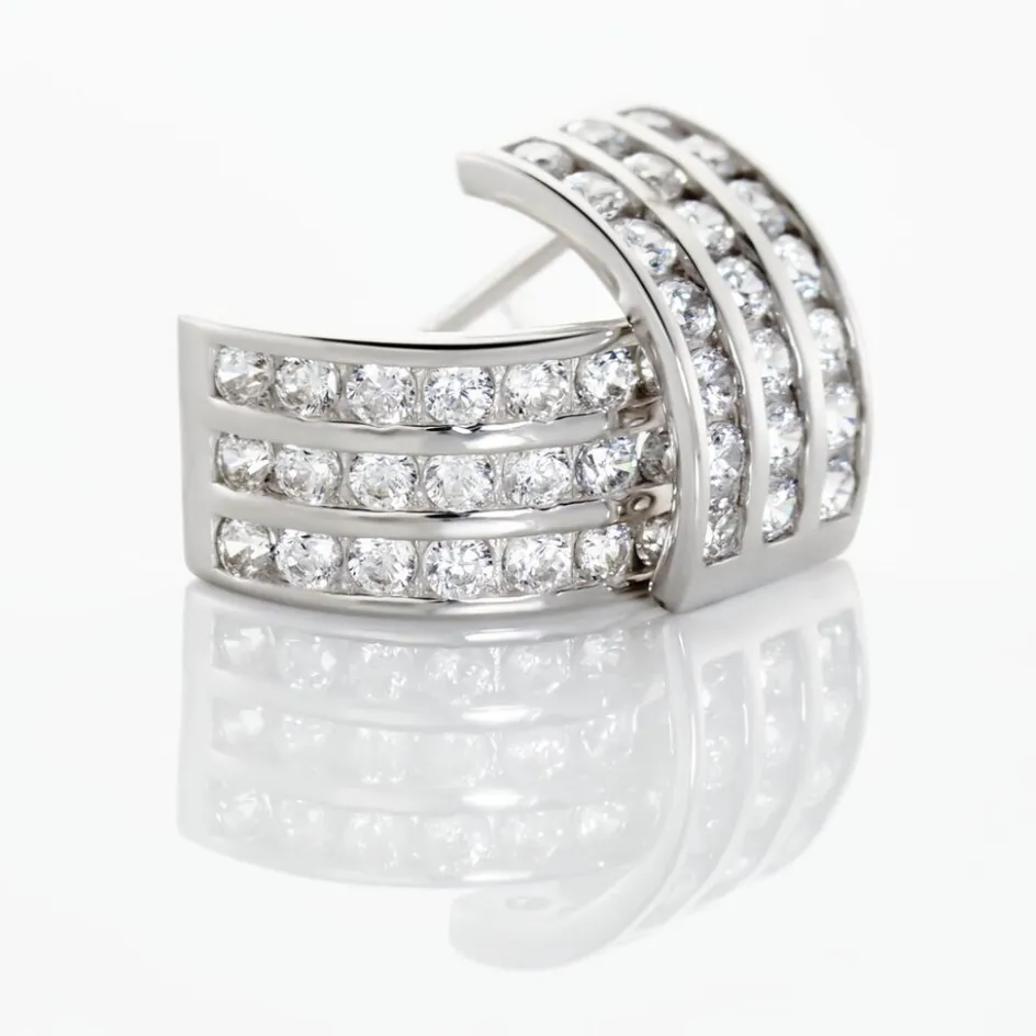 Histoire d'Or Demi Créoles Or Blanc Jacobea Oxyde De Zirconium* Boucles D'Oreilles|Boucles D'Oreilles Créoles