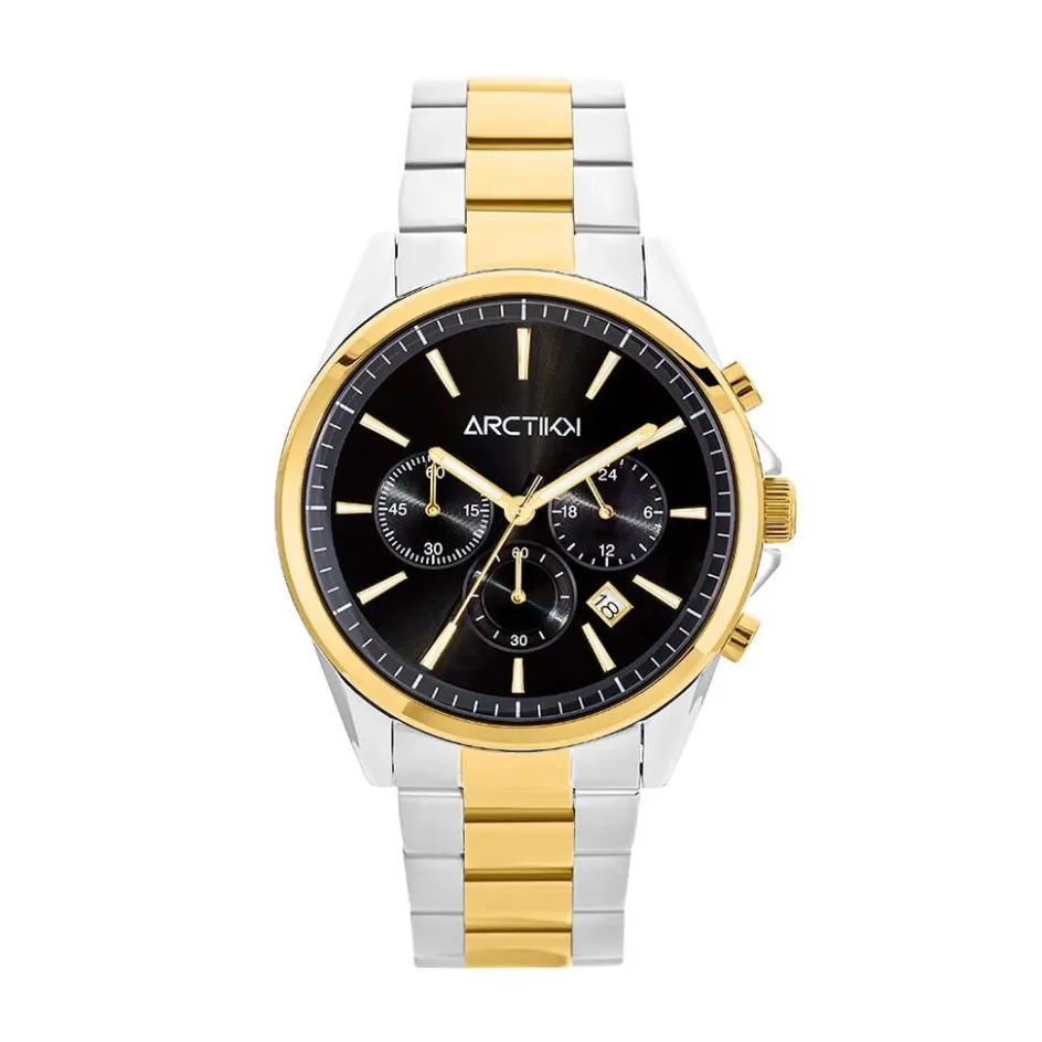 Outlet ARCTIK Montre Aube Noir cadran bicolore fond noir bracelet acier bicolore