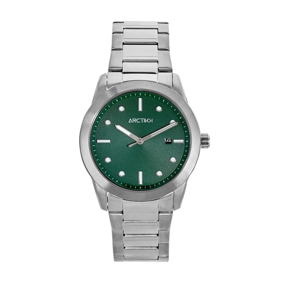 Online ARCTIK Montre Element Vert cadran argenté fond vert bracelet acier argenté