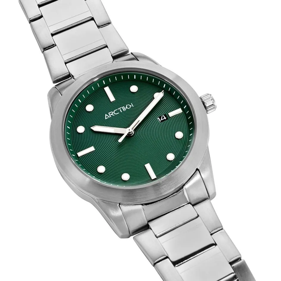 Online ARCTIK Montre Element Vert cadran argenté fond vert bracelet acier argenté
