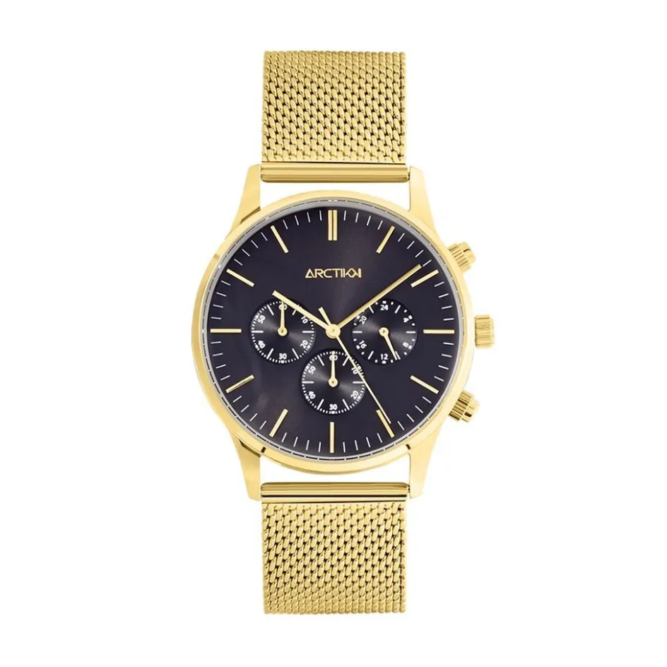 Online ARCTIK Montre Escale Noir cadran doré fond noir bracelet acier doré