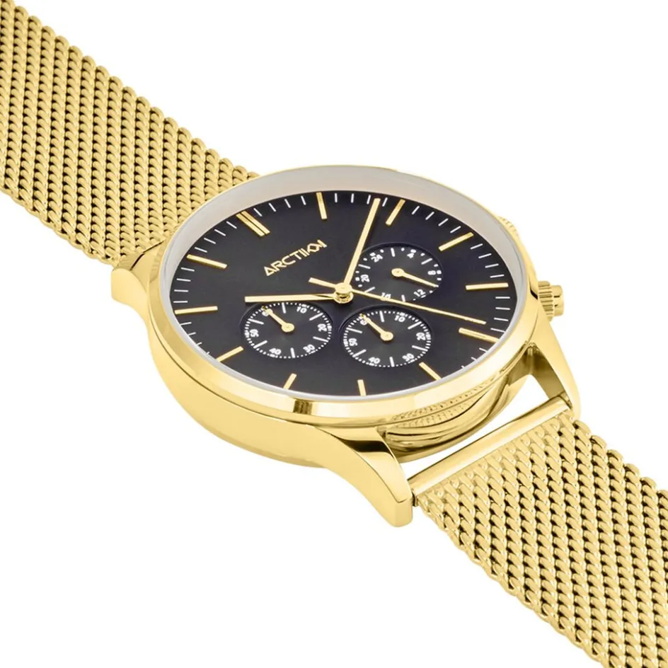 Online ARCTIK Montre Escale Noir cadran doré fond noir bracelet acier doré