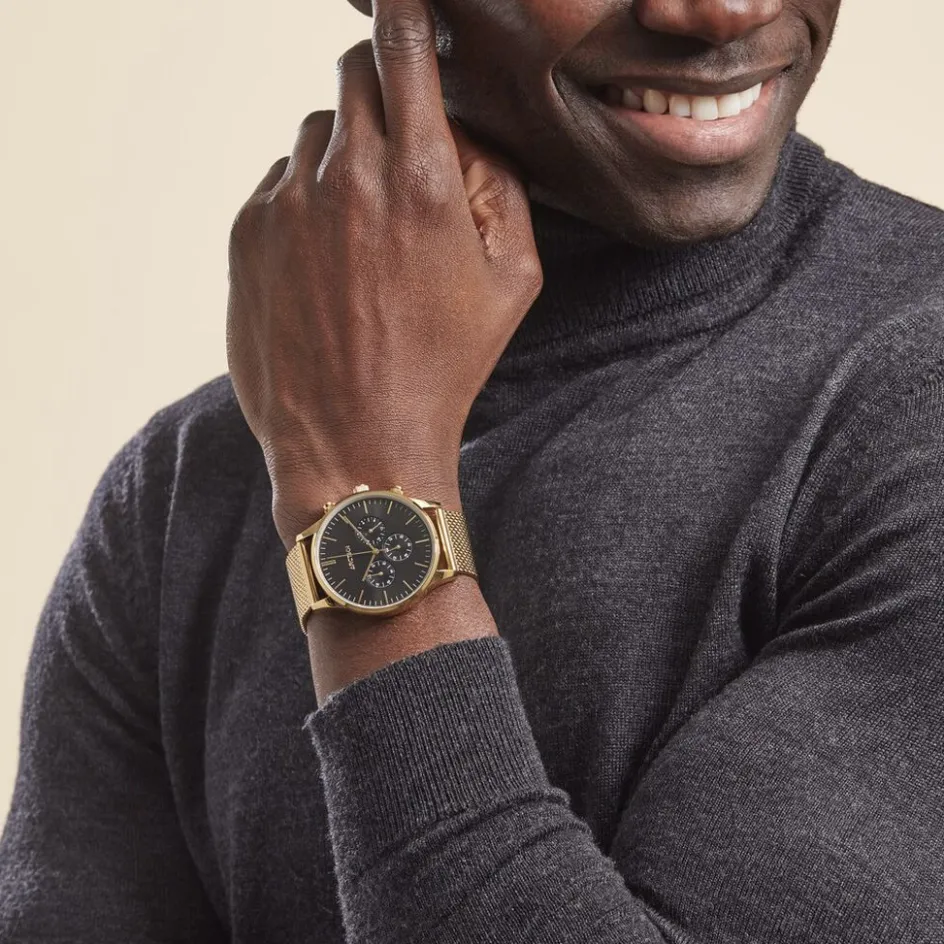 Online ARCTIK Montre Escale Noir cadran doré fond noir bracelet acier doré