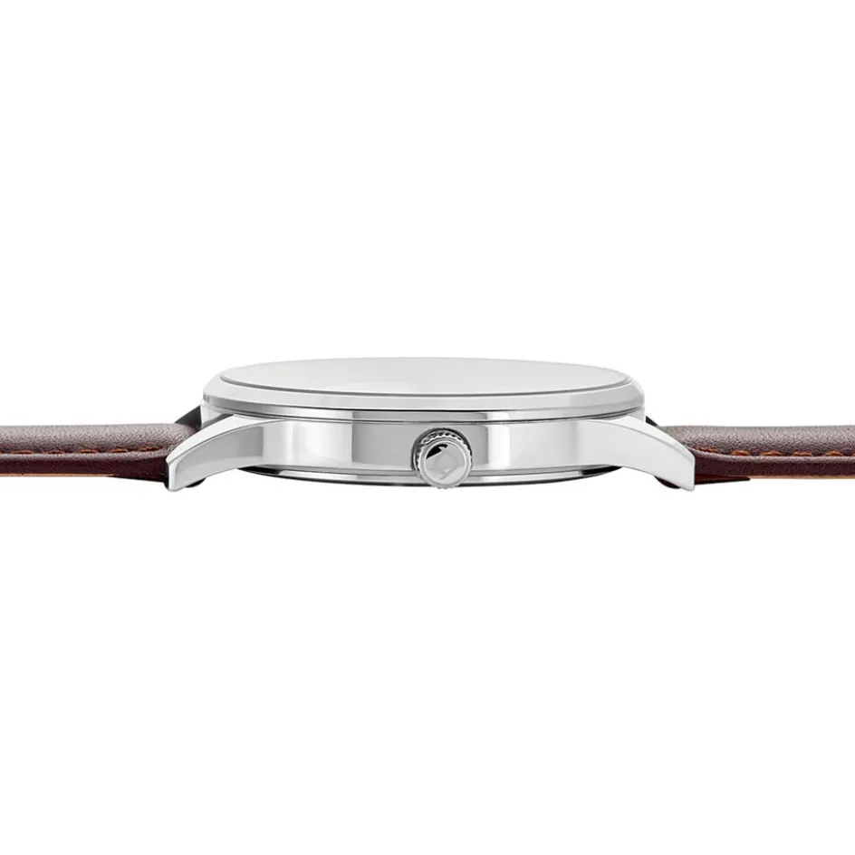 Clearance ARCTIK Montre Horizon Argenté cadran argenté fond argenté bracelet cuir marron