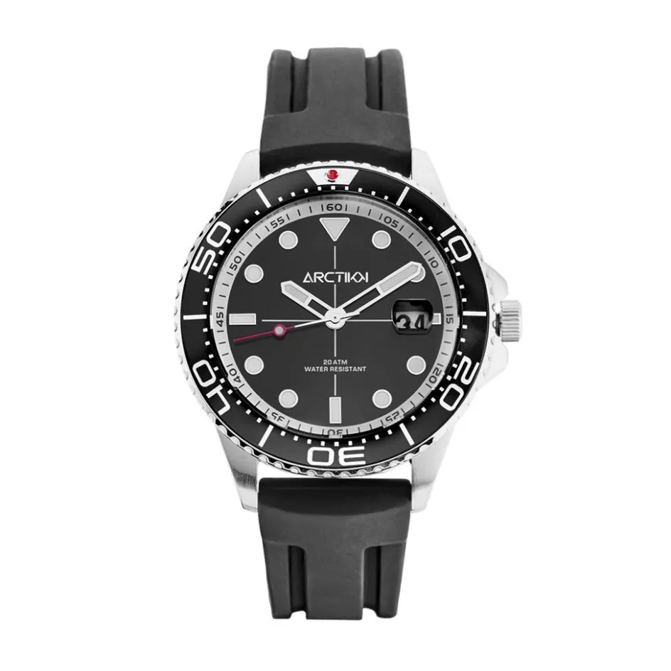 Best ARCTIK Montre Module Noir cadran argenté fond noir bracelet silicone noir