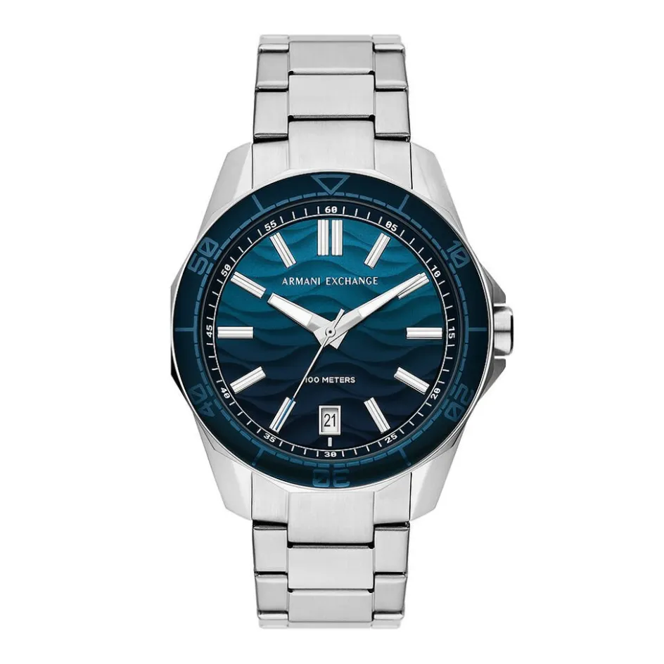 Online ARMANI EXCHANGE Montre Bleu cadran argenté fond bleu bracelet acier argenté