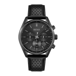 New HUGO BOSS Montre Boss Champion Noir cadran noir fond noir bracelet cuir noir